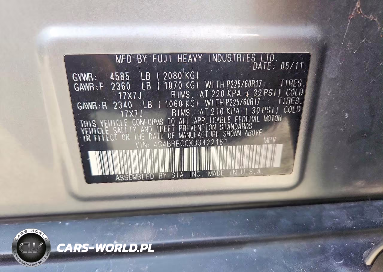 2011 Subaru Outback 2.5I Premium VIN:4S4BRBCCXB3422161 - 12