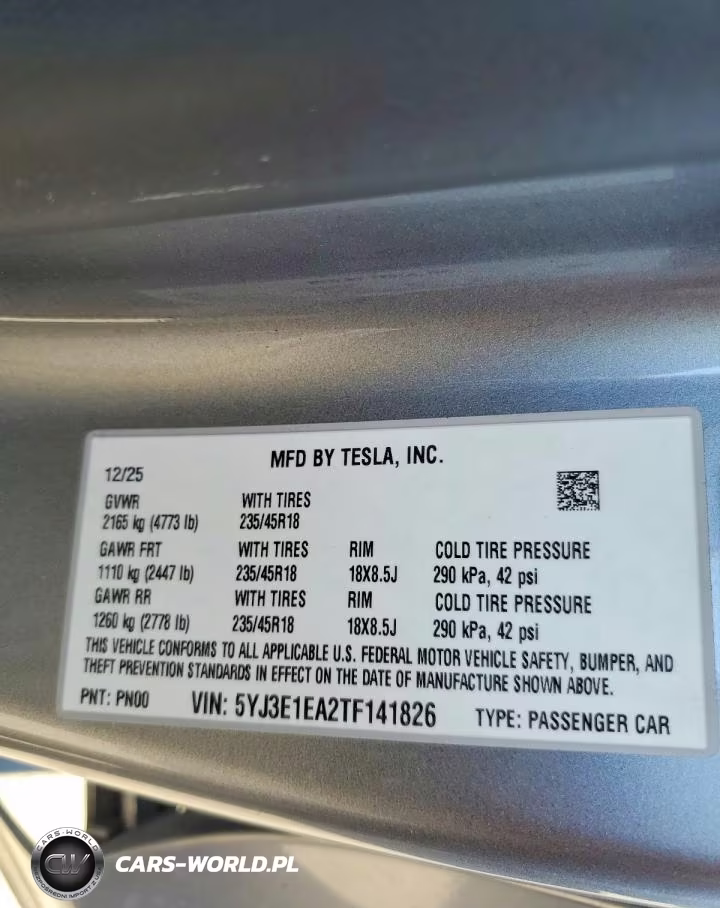 2026 Tesla Model 3 VIN:5YJ3E1EA2TF141826 - 12
