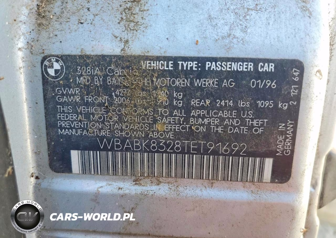 1996 BMW 328 Ic Automatic VIN:WBABK8328TET91692 - 12