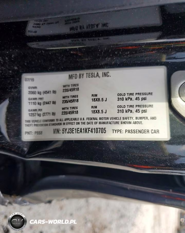 2019 Tesla Model 3 VIN:5YJ3E1EA1KF410705 - 13