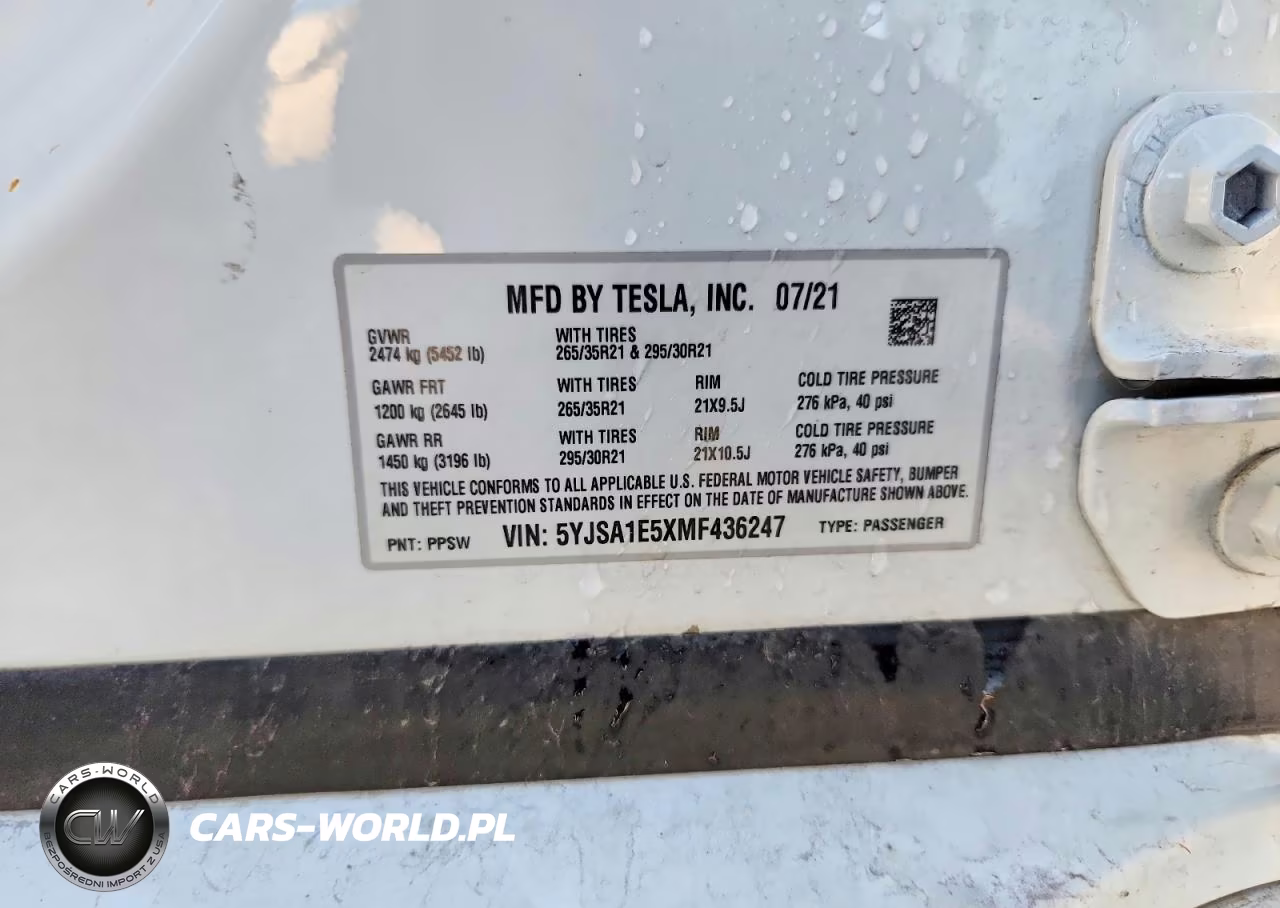 2021 Tesla Model S VIN:5YJSA1E5XMF436247 - 13