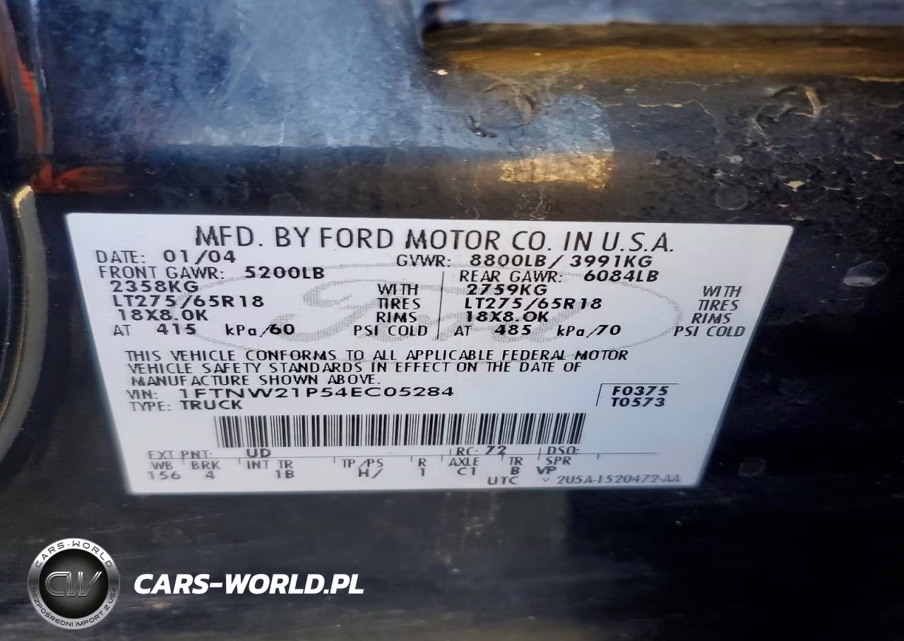 2004 Ford F250 Super Duty VIN:1FTNW21P54EC05284 - 12