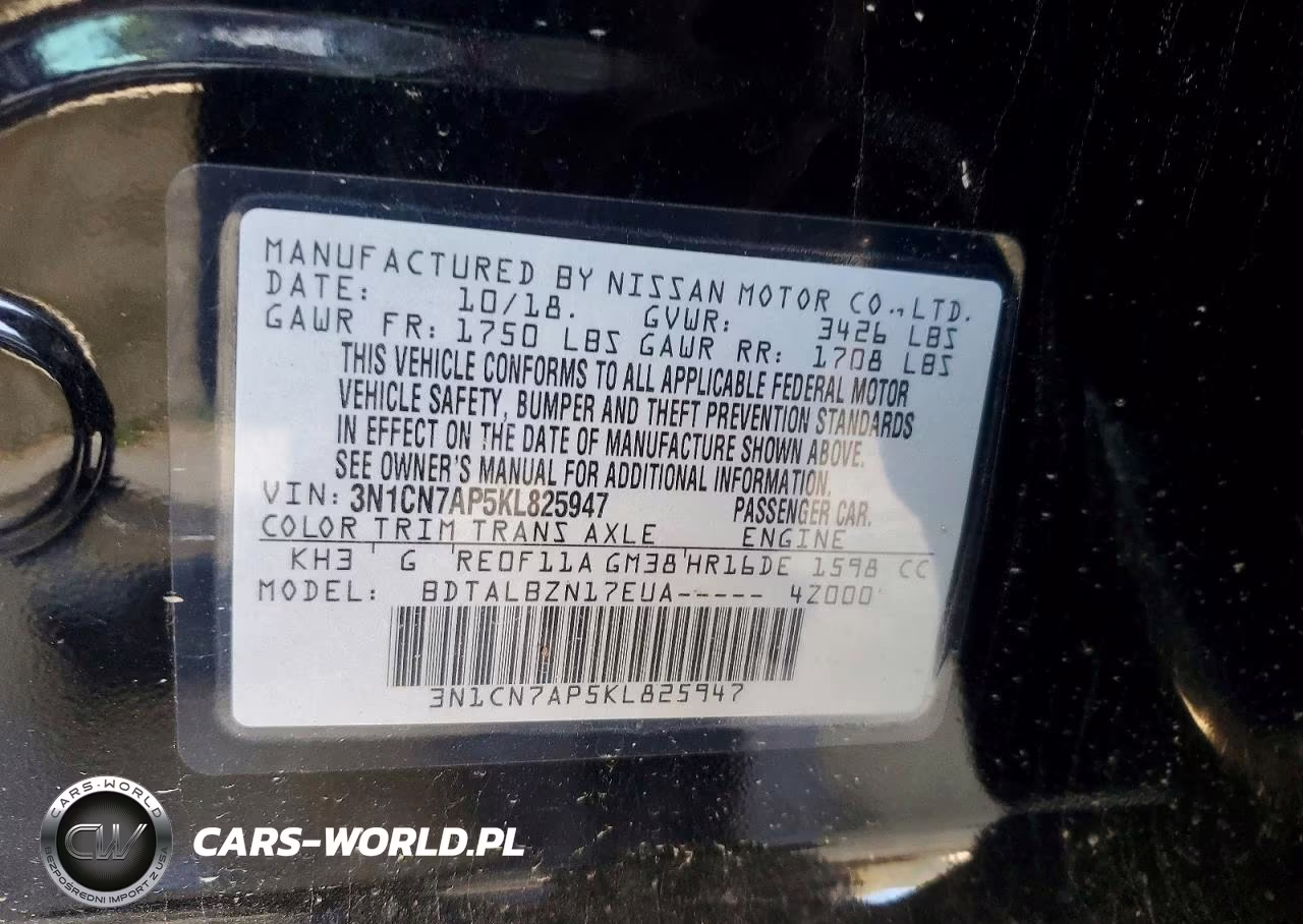 2019 Nissan Versa Sv VIN:3N1CN7AP5KL825947 - 12