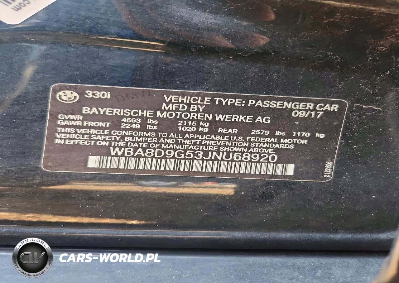 2018 BMW 330 Xi VIN:WBA8D9G53JNU68920 - 12