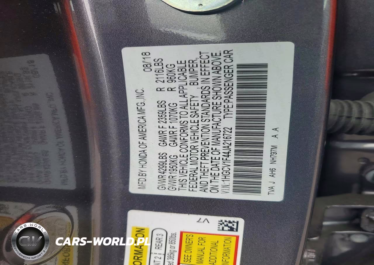 2018 Honda Accord Ex VIN:1HGCV1F44JA216722 - 12
