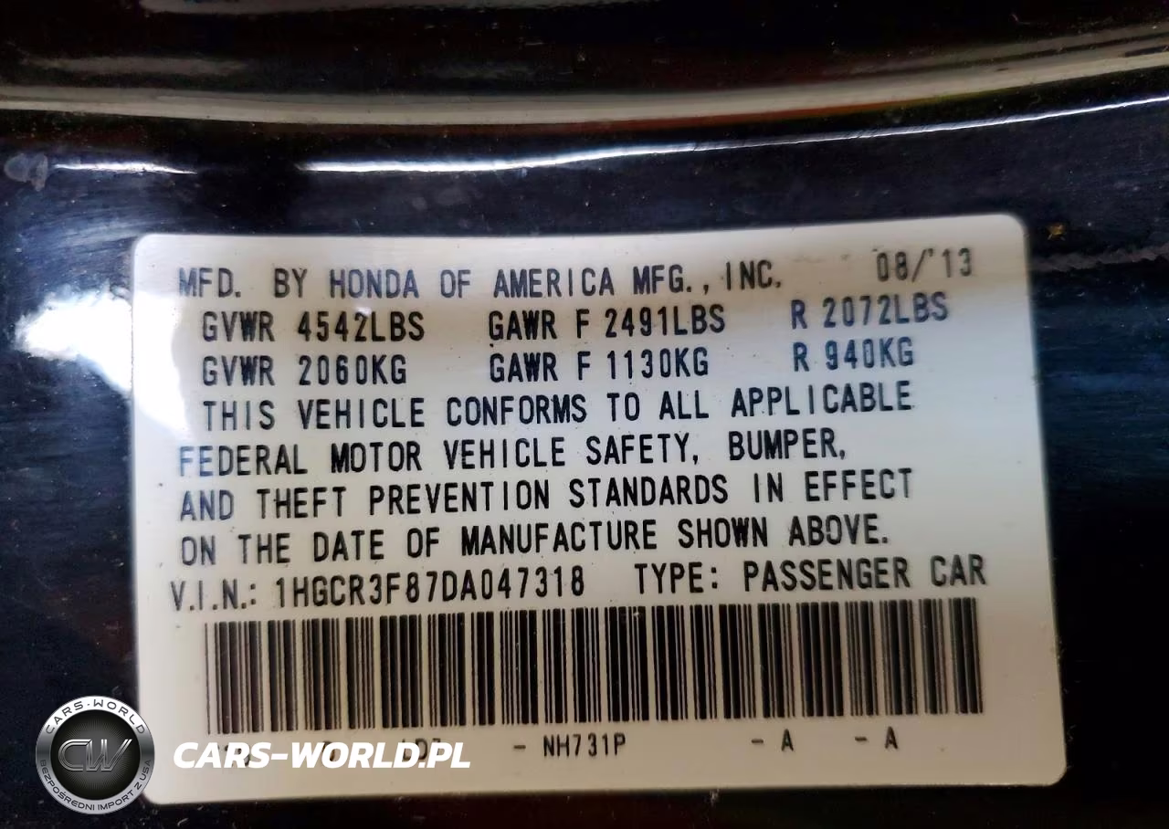 2013 Honda Accord Exl VIN:1HGCR3F87DA047318 - 13
