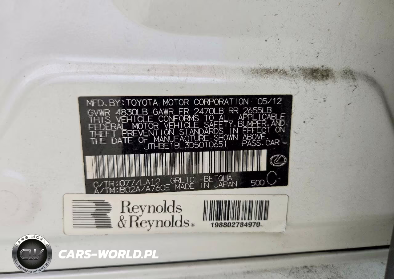 2013 Lexus Gs 350 VIN:JTHBE1BL3D5010651 - 12