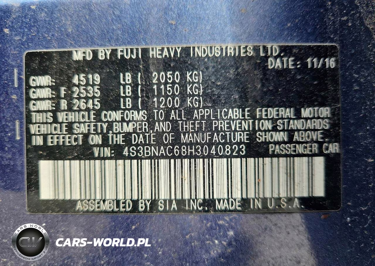 2017 Subaru Legacy 2.5I Premium VIN:4S3BNAC68H3040823 - 12