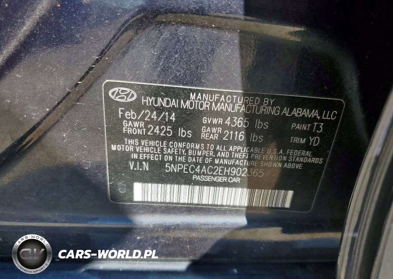 2014 Hyundai Sonata Limited VIN:5NPEC4AC2EH902365 - 12