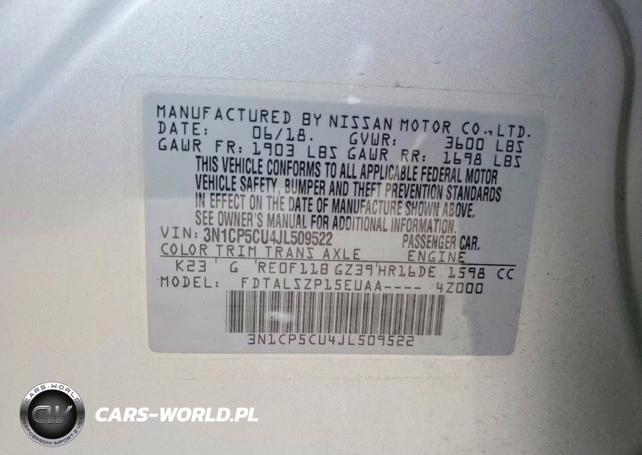 2018 Nissan Kicks Sv VIN:3N1CP5CU4JL509522 - 13