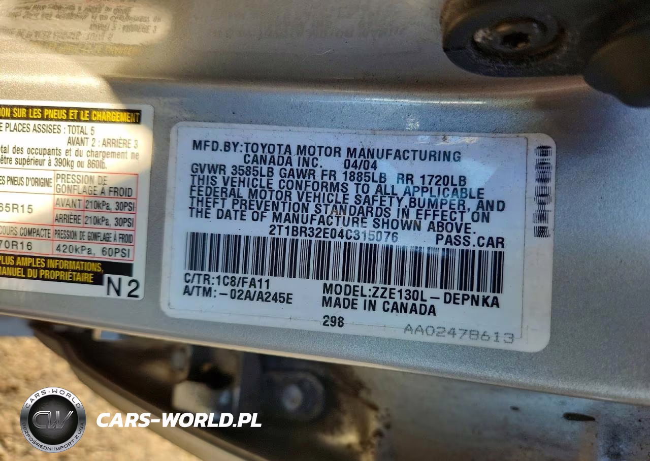 2004 Toyota Corolla Le VIN:2T1BR32E04C315076 - 13