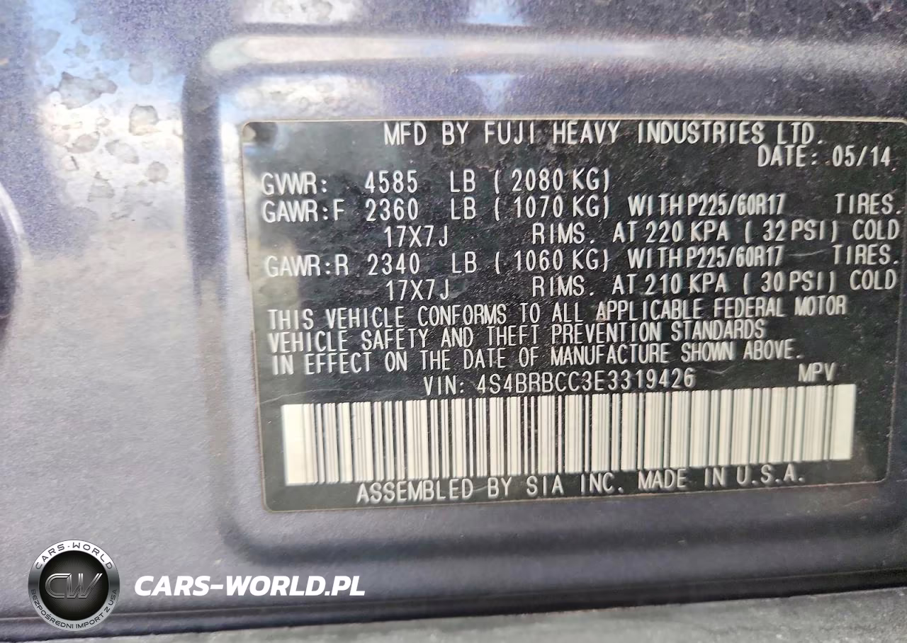 2014 Subaru Outback 2.5I Premium VIN:4S4BRBCC3E3319426 - 12