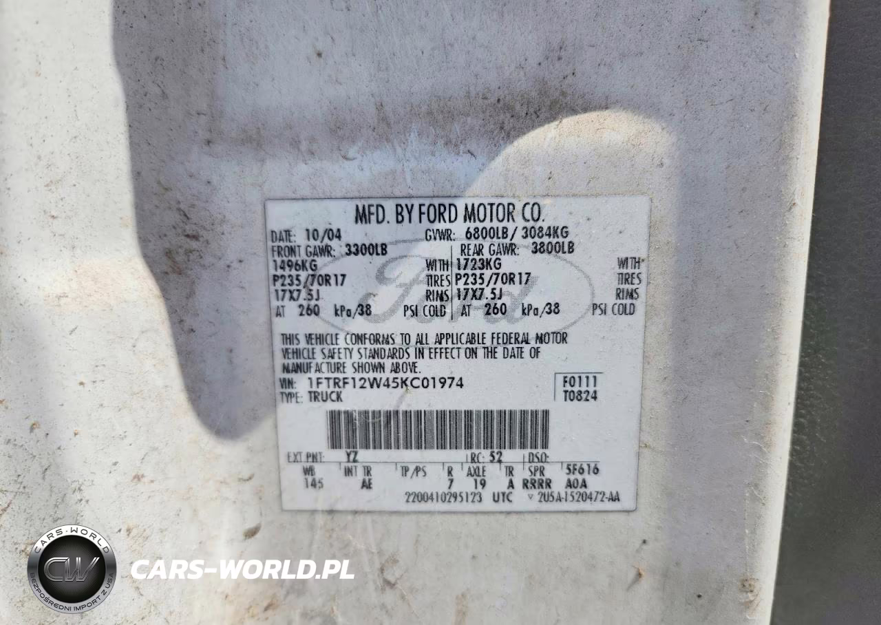 2005 Ford F150 VIN:1FTRF12W45KC01974 - 12