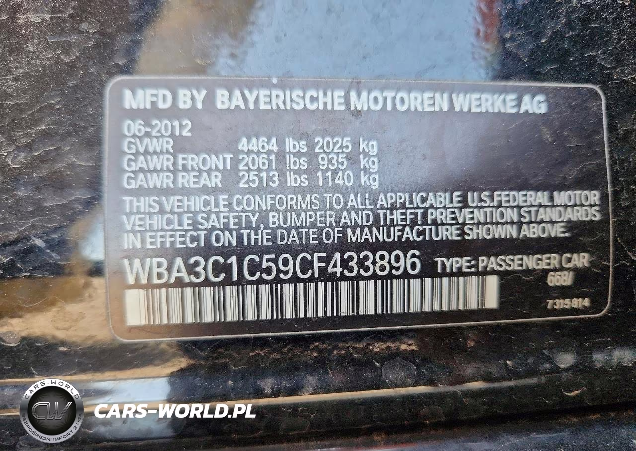 2012 BMW 328 I Sulev VIN:WBA3C1C59CF433896 - 12