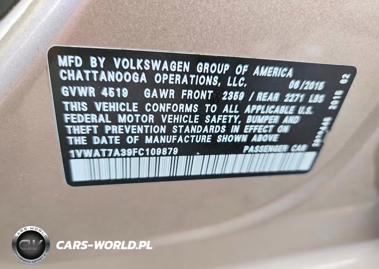 2015 Volkswagen Passat S VIN:1VWAT7A39FC109879 - 12
