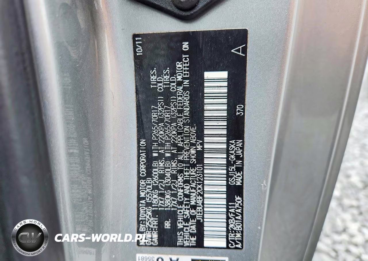 2012 Toyota Fj Cruiser Base VIN:JTEBU4BF2CK123101 - 13