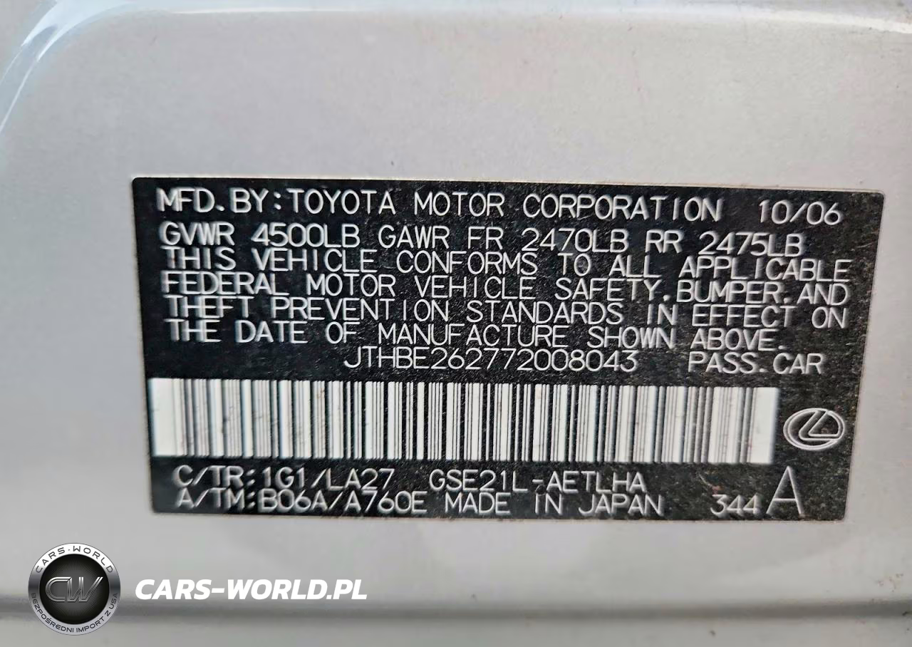 2007 Lexus Is 350 VIN:JTHBE262772008043 - 12