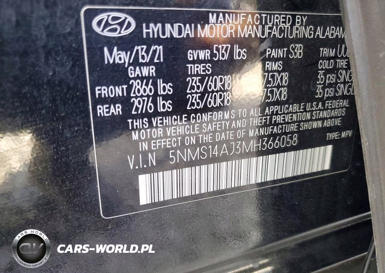 2021 Hyundai Santa Fe Se VIN:5NMS14AJ3MH366058 - 12