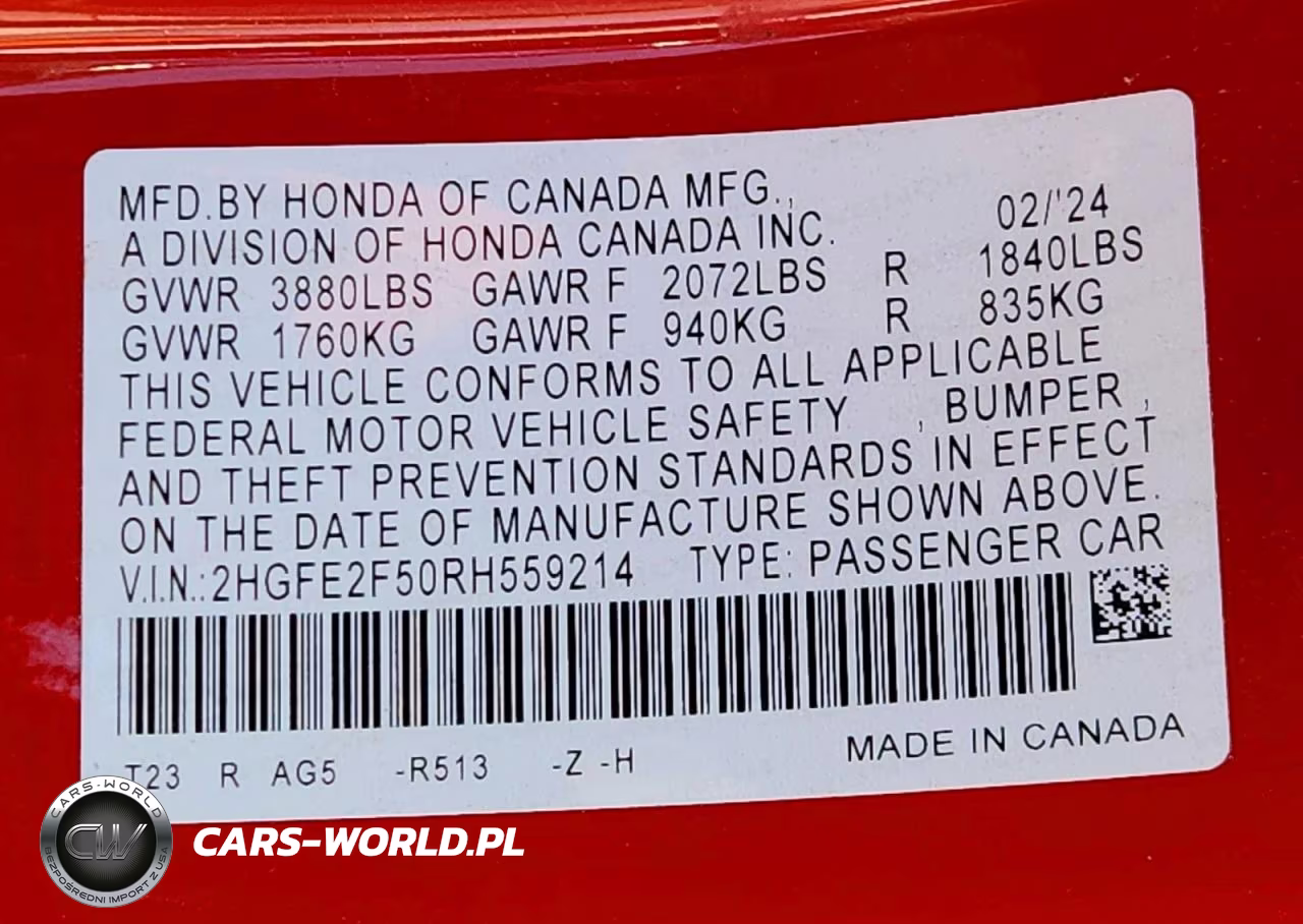 2024 Honda Civic Sport VIN:2HGFE2F50RH559214 - 12