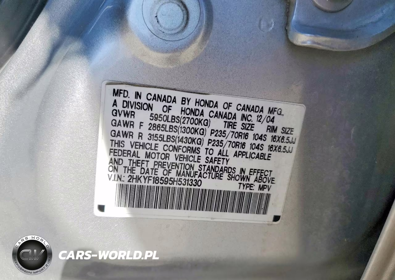 2005 Honda Pilot Exl VIN:2HKYF18595H531330 - 13