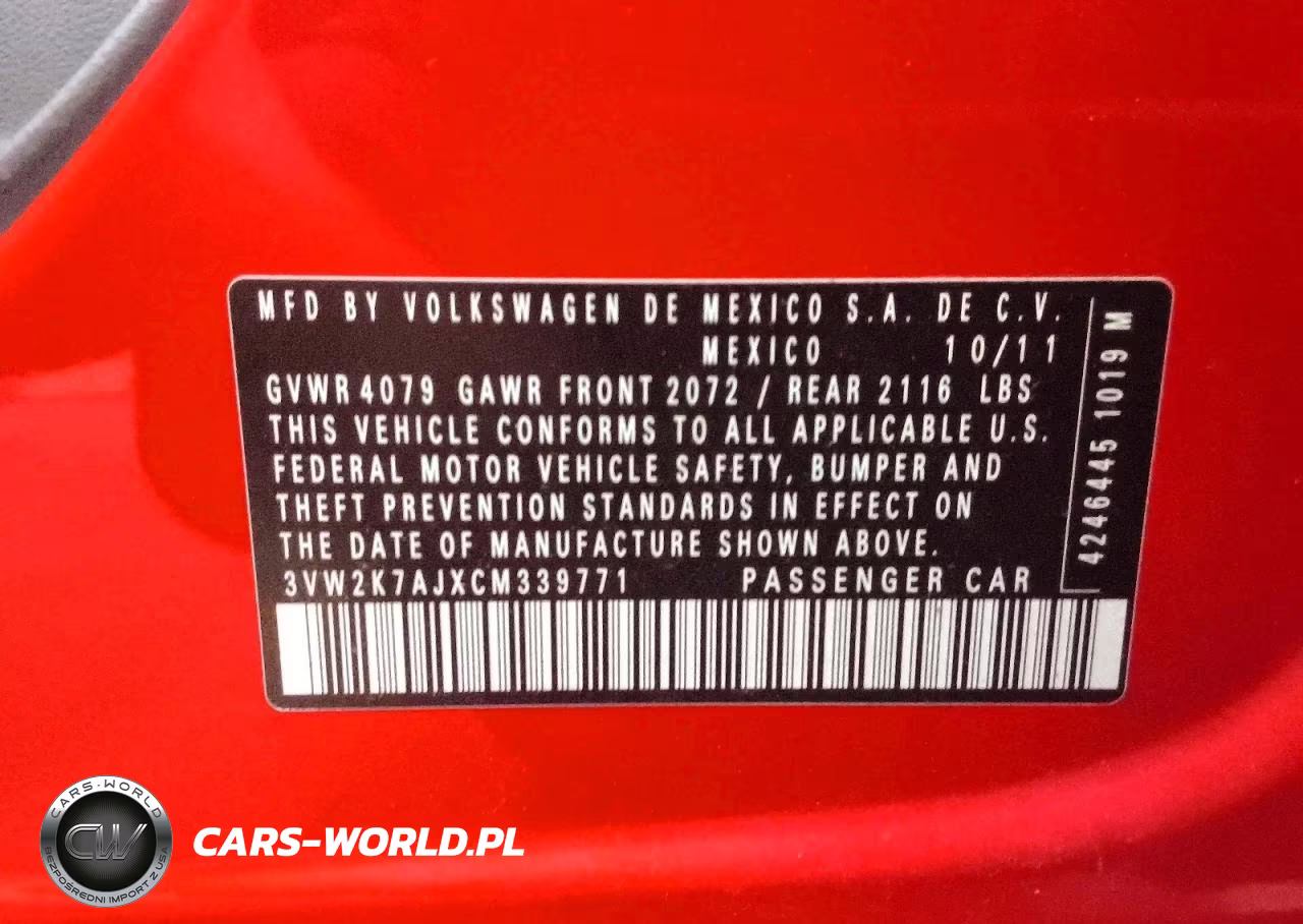 2012 Volkswagen Jetta Base VIN:3VW2K7AJXCM339771 - 12