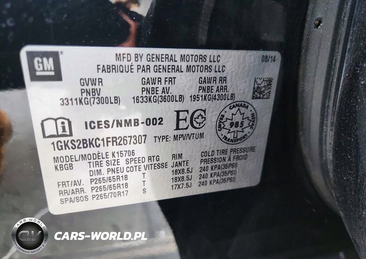 GMC YUKON SLT VIN:1GKS2BKC1FR267307 - 13