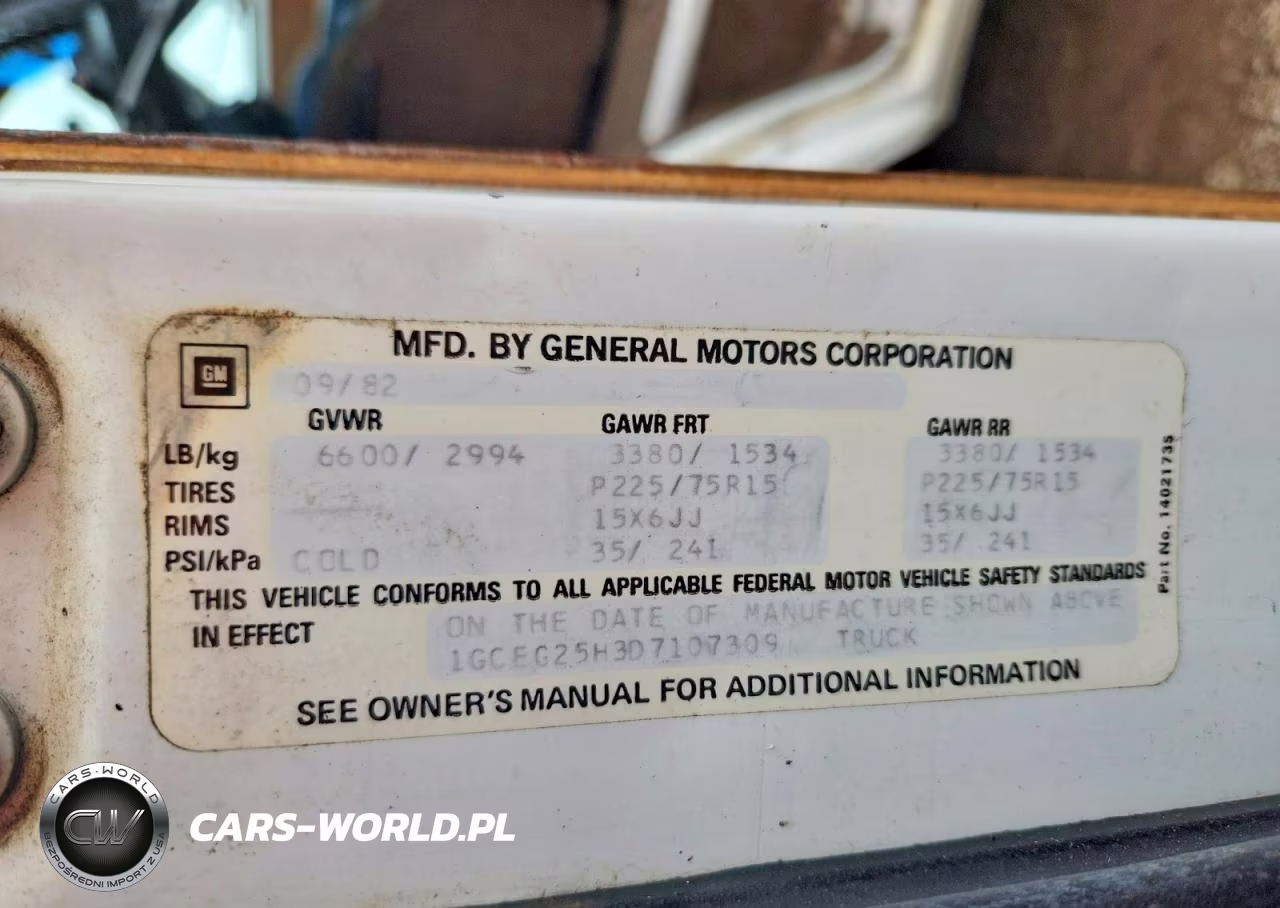1983 Chevrolet G20 VIN:1GCEG25H3D7107309 - 13