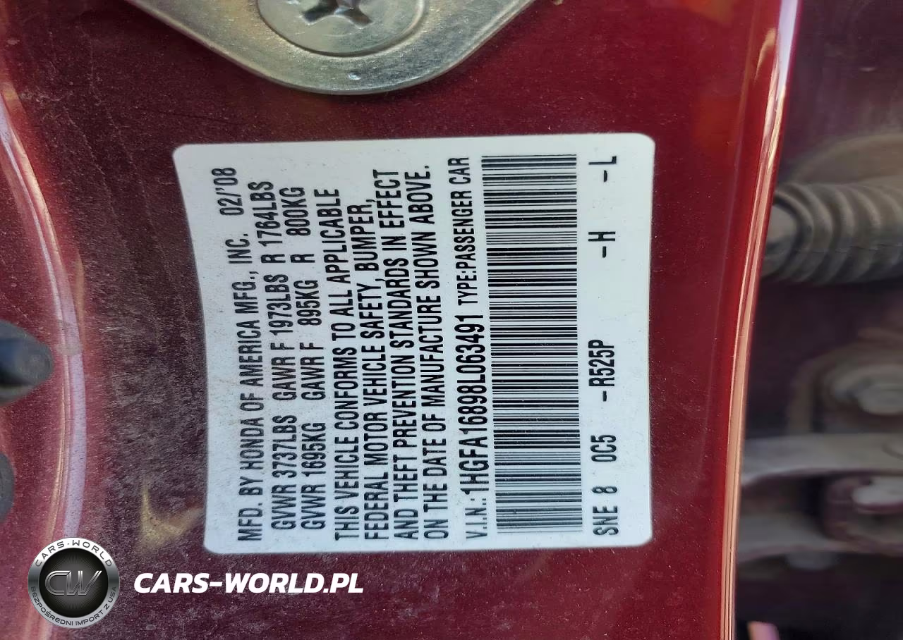 2008 Honda Civic Ex VIN:1HGFA16898L063491 - 12