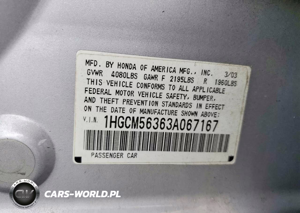 2003 Honda Accord Lx VIN:1HGCM56363A067167 - 13