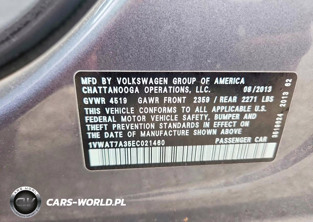 2014 Volkswagen Passat S VIN:1VWAT7A35EC021460 - 13