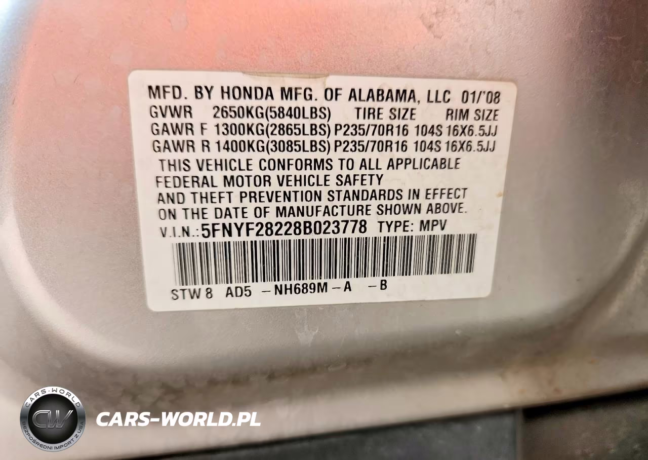 2008 Honda Pilot Vp VIN:5FNYF28228B023778 - 13