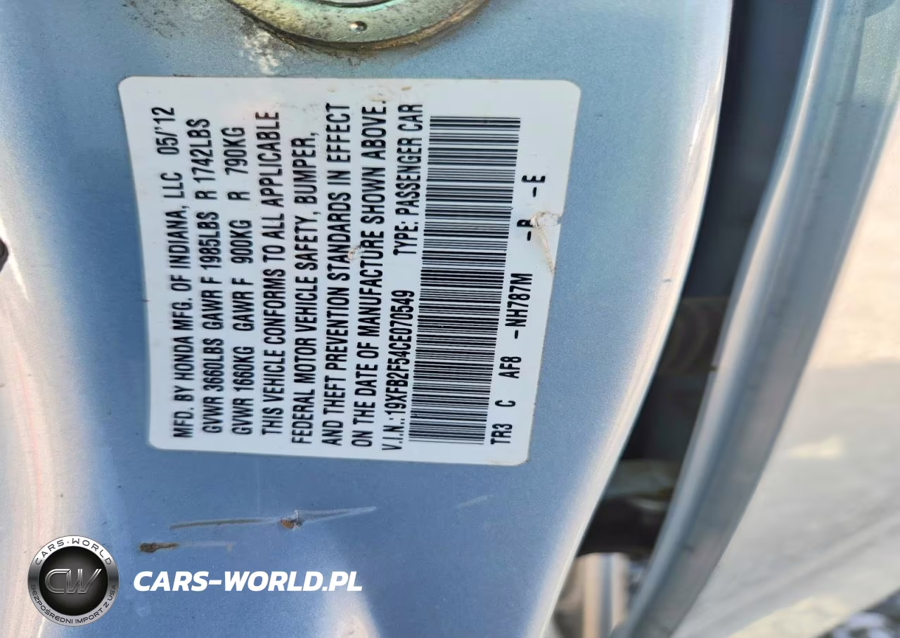 2012 Honda Civic Lx VIN:19XFB2F54CE070549 - 12