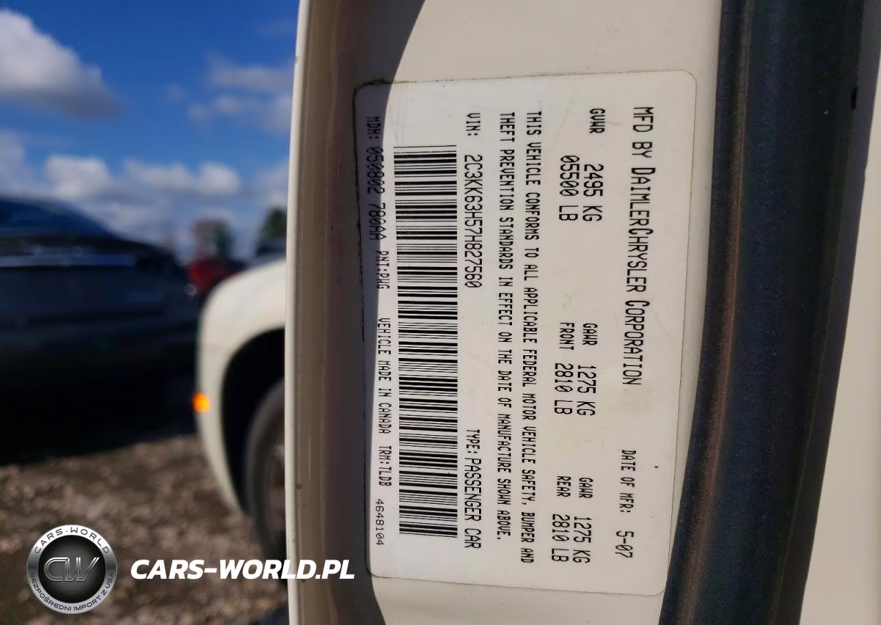 2007 Chrysler 300C VIN:2C3KK63H57H827560 - 12