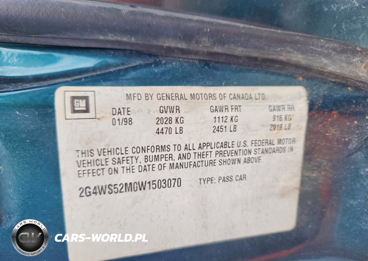 1998 Buick Century Custom VIN:2G4WS52M0W1503070 - 12