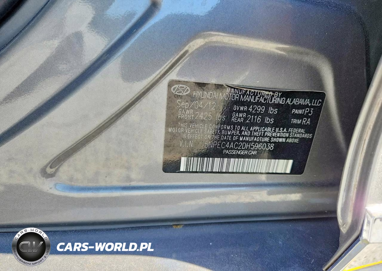 2013 Hyundai Sonata Se VIN:5NPEC4AC2DH596038 - 12