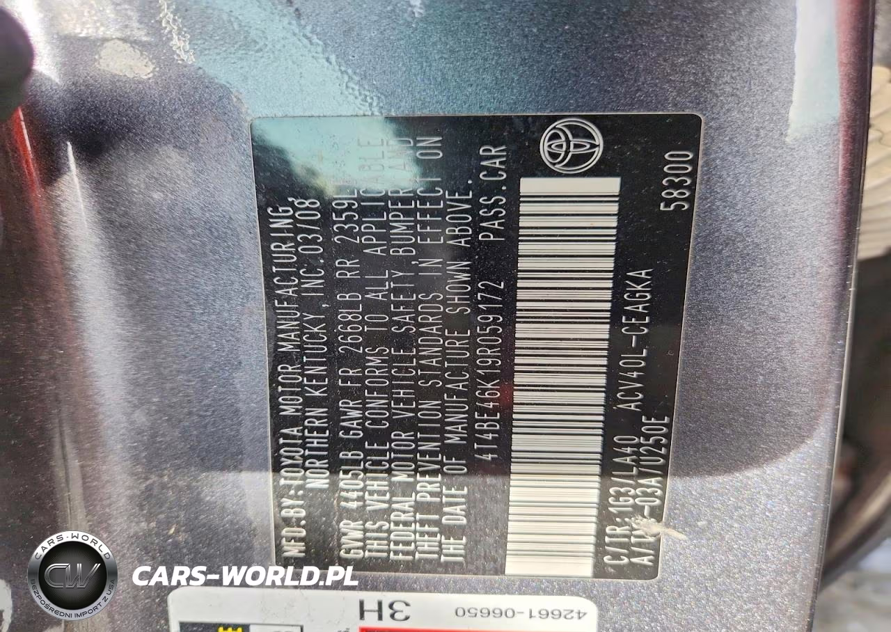 2009 Toyota Camry Xle VIN:4T4BE46K19R059172 - 13