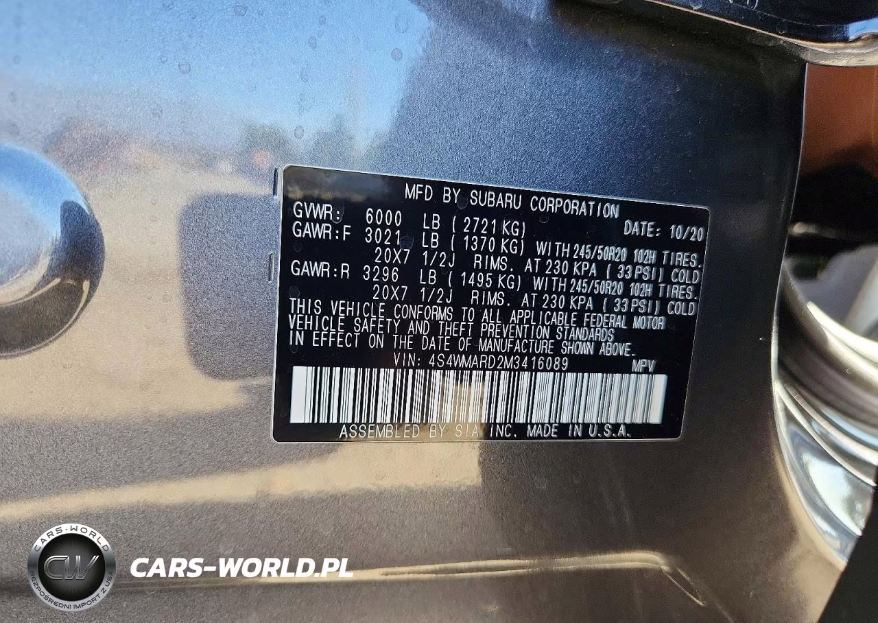 2021 Subaru Ascent Touring VIN:4S4WMARD2M3416089 - 14