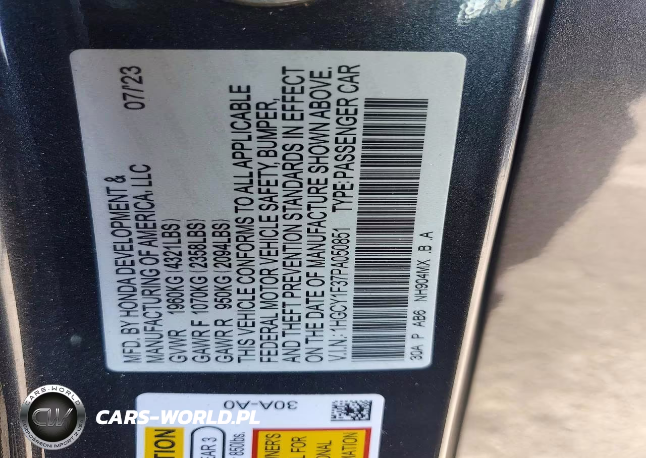 2023 Honda Accord Ex VIN:1HGCY1F37PA050851 - 12