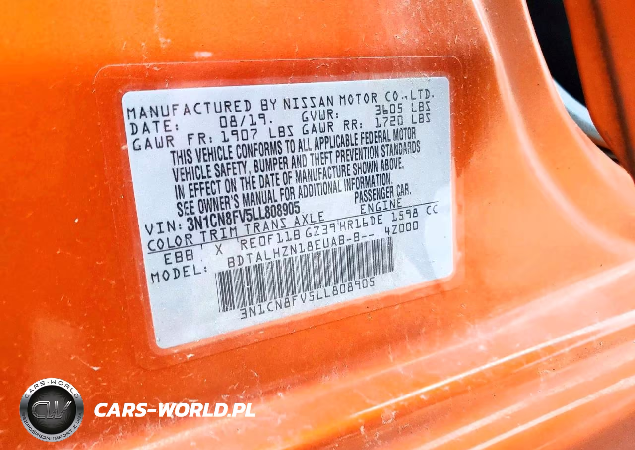 2020 Nissan Versa Sr VIN:3N1CN8FV5LL808905 - 12