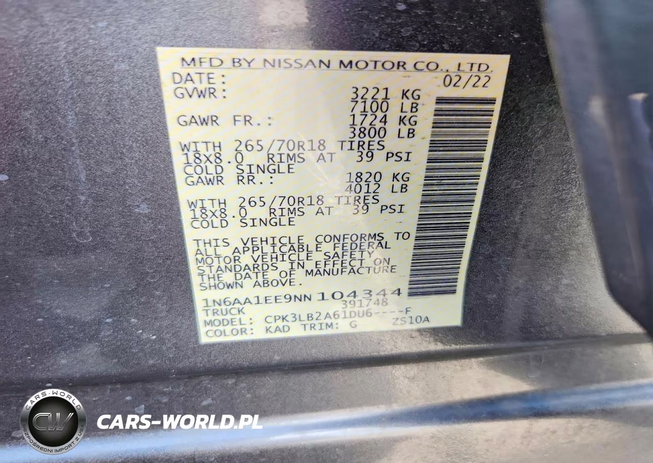 2022 Nissan Titan S VIN:1N6AA1EE9NN104344 - 13