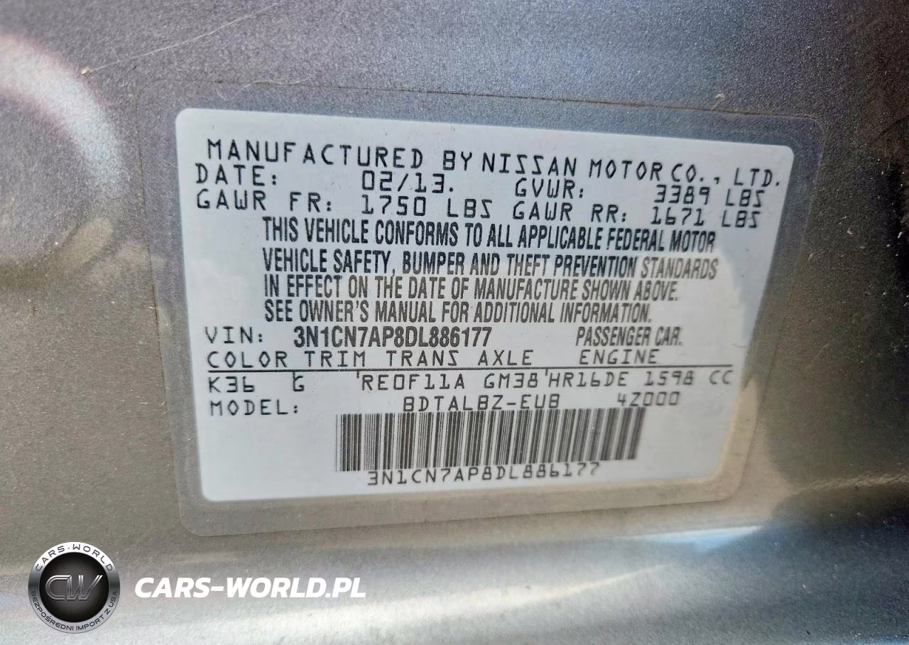 2013 Nissan Versa 1.6 S VIN:3N1CN7AP8DL886177 - 12