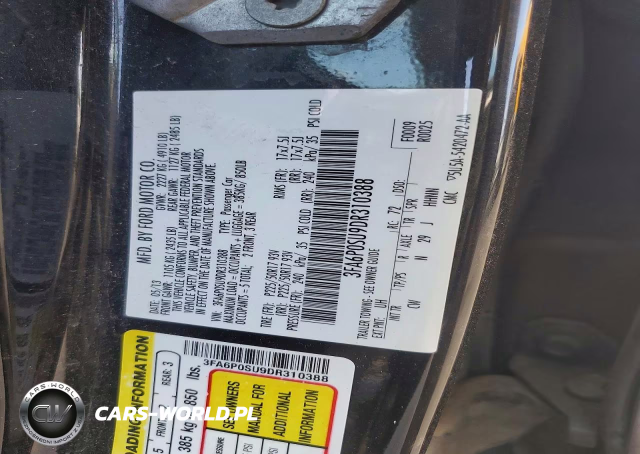 2013 Ford Fusion Titanium Phev VIN:3FA6P0SU9DR310388 - 13
