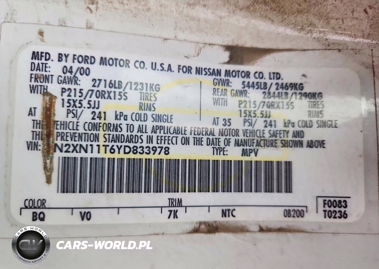 2000 Nissan Quest Gxe VIN:4N2XN11T6YD833978 - 14