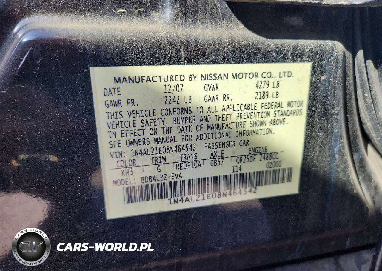 2008 Nissan Altima 2.5 VIN:1N4AL21E08N464542 - 12