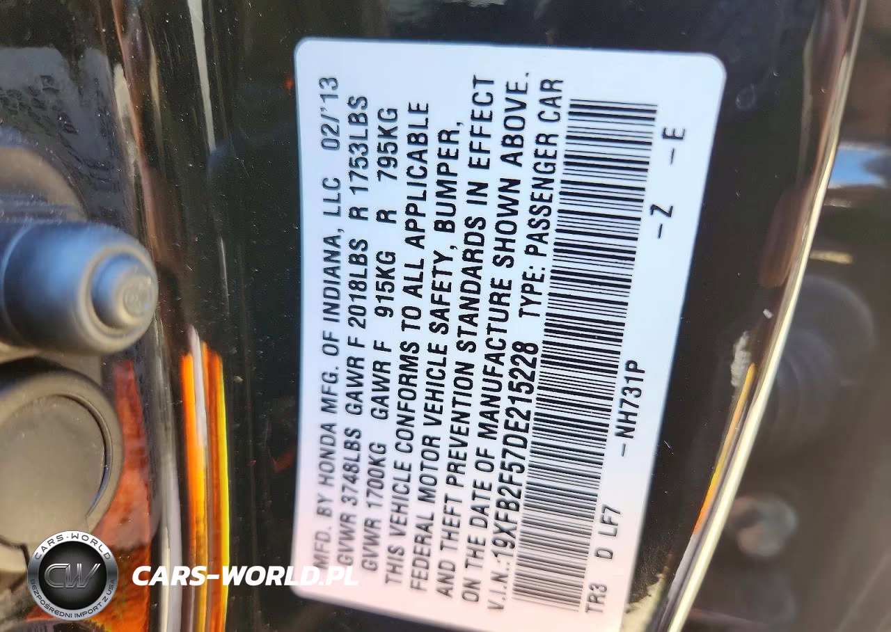2013 Honda Civic Lx VIN:19XFB2F57DE215228 - 12
