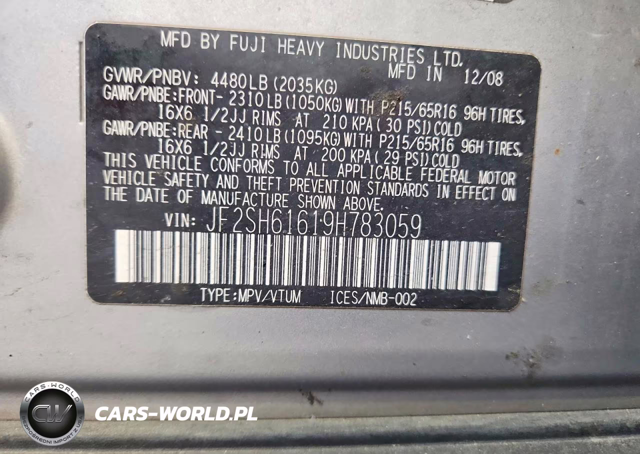 2009 Subaru Forester 2.5X VIN:JF2SH61619H783059 - 13