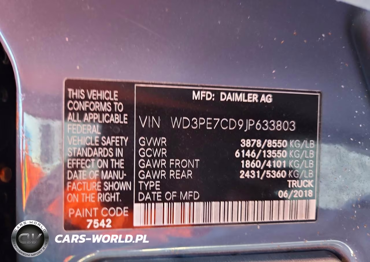 2018 Mercedes-Benz Sprinter 2500 VIN:WD3PE7CD9JP633803 - 13