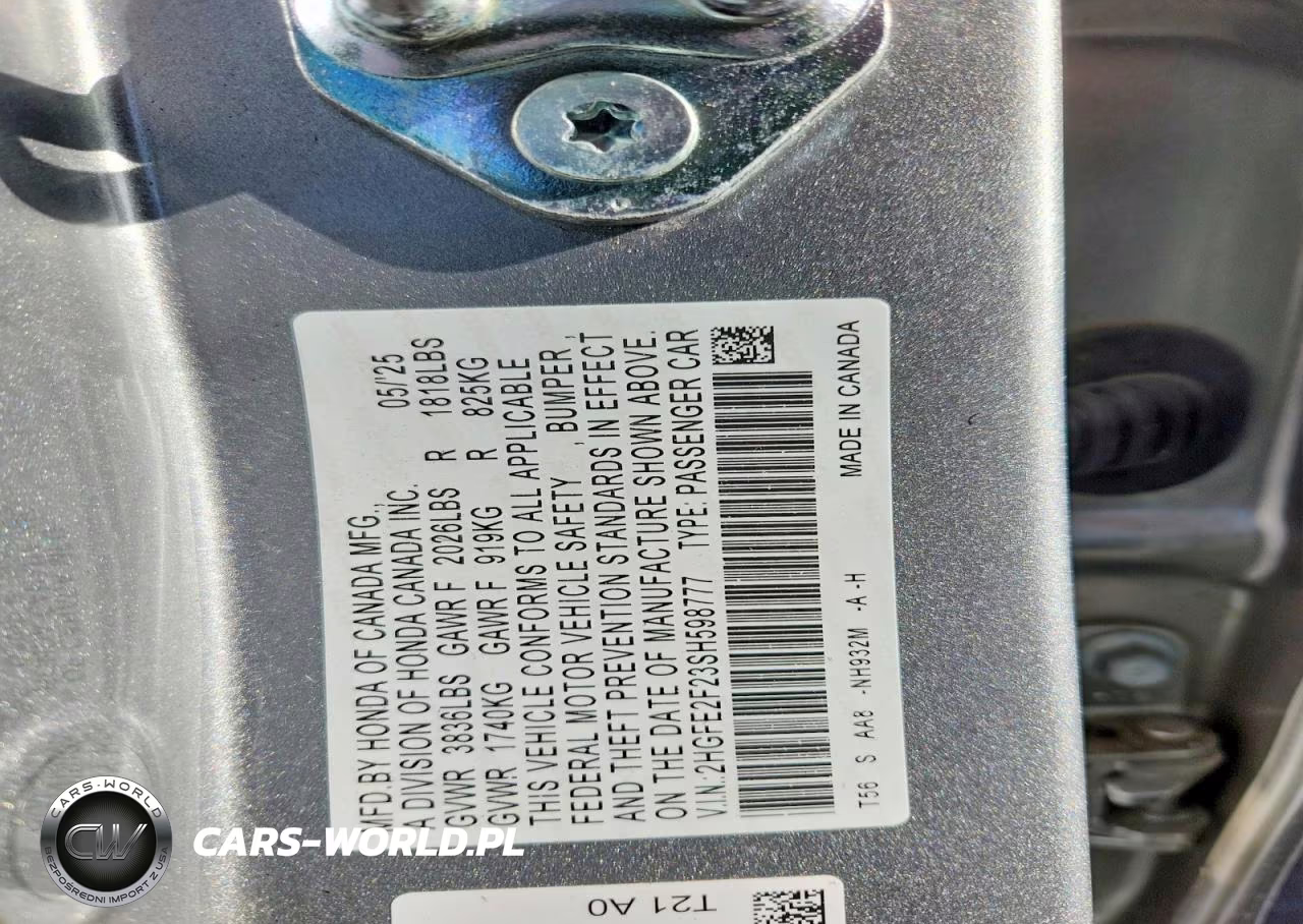 2025 Honda Civic Lx VIN:2HGFE2F23SH598777 - 12