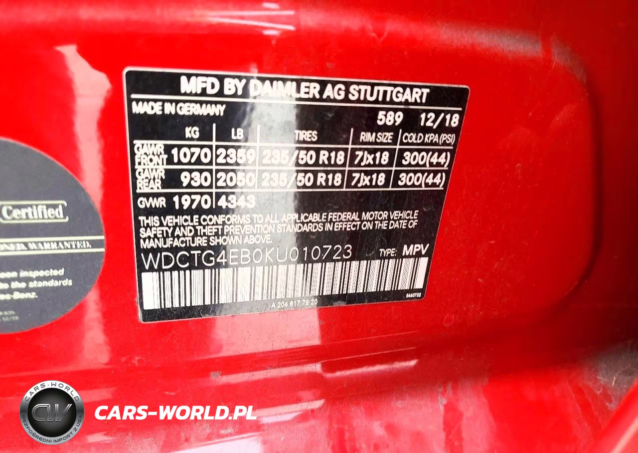 2019 Mercedes-Benz Gla 250 VIN:WDCTG4EB0KU010723 - 12