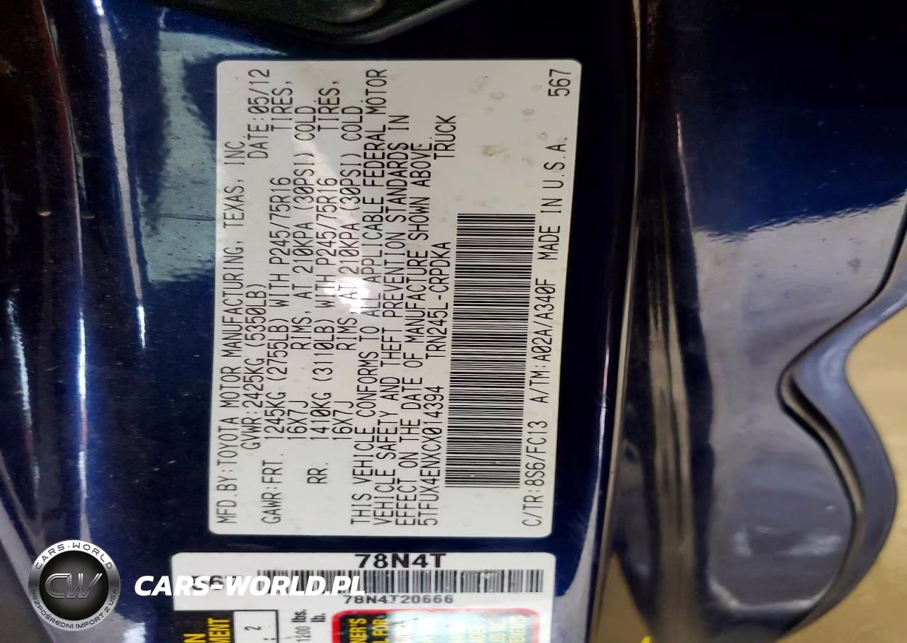 2012 Toyota Tacoma Base VIN:5TFUX4ENXCX014394 - 12